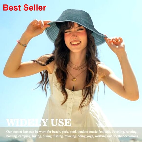 3 Pack Cotton Bucket Hats with Drawstring for Sun Protection